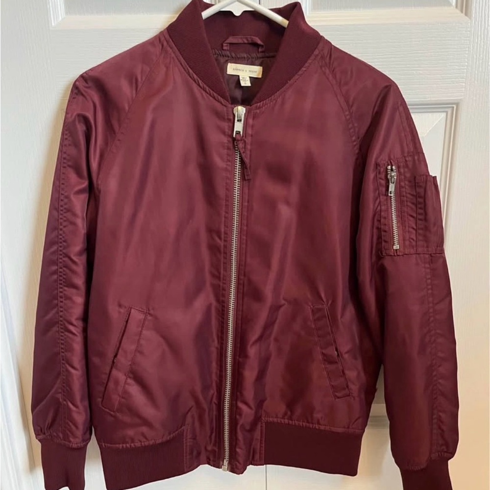 Silence + Noise Women's Burgundy Bomber Jacket